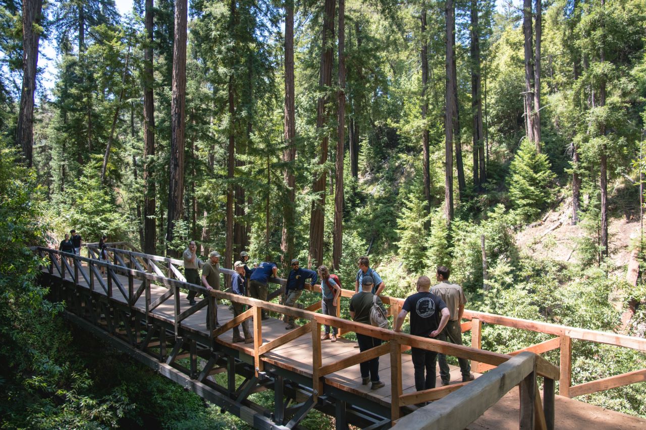 The newly built pedestrian bridge along Pfeiffer Falls Trail in Pfeiffer Big Sur State Park.  Photo from Lisa Morales Winner, courtesy of Save the Redwoods League